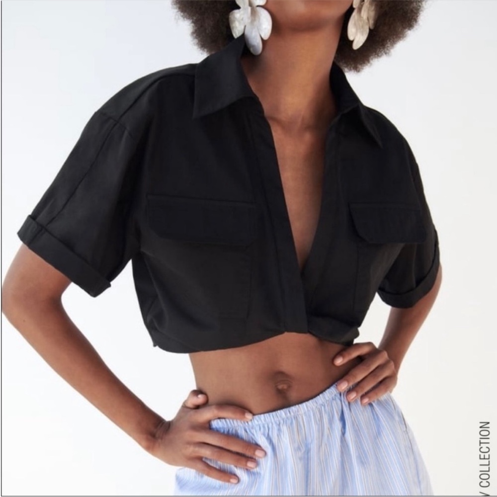 Zara Black Cropped Blouse with Pockets